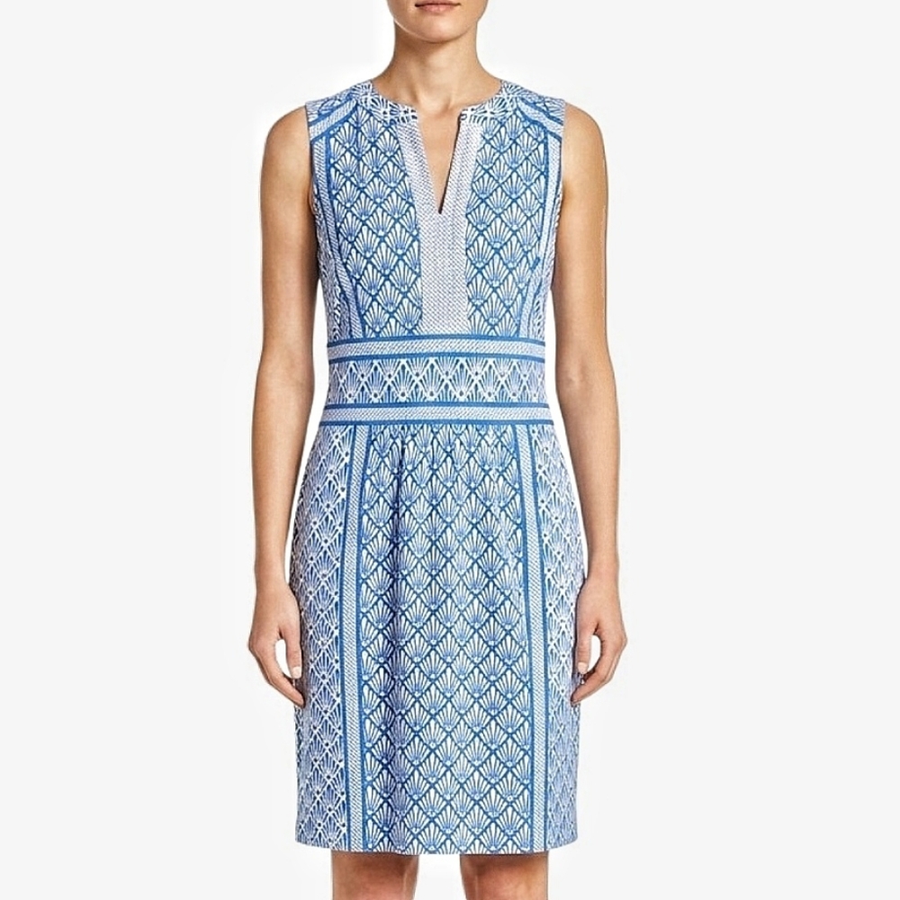 J.McLaughlin‎ Lola Catalina Cloth Dress M Blue White Sleeveless Shift